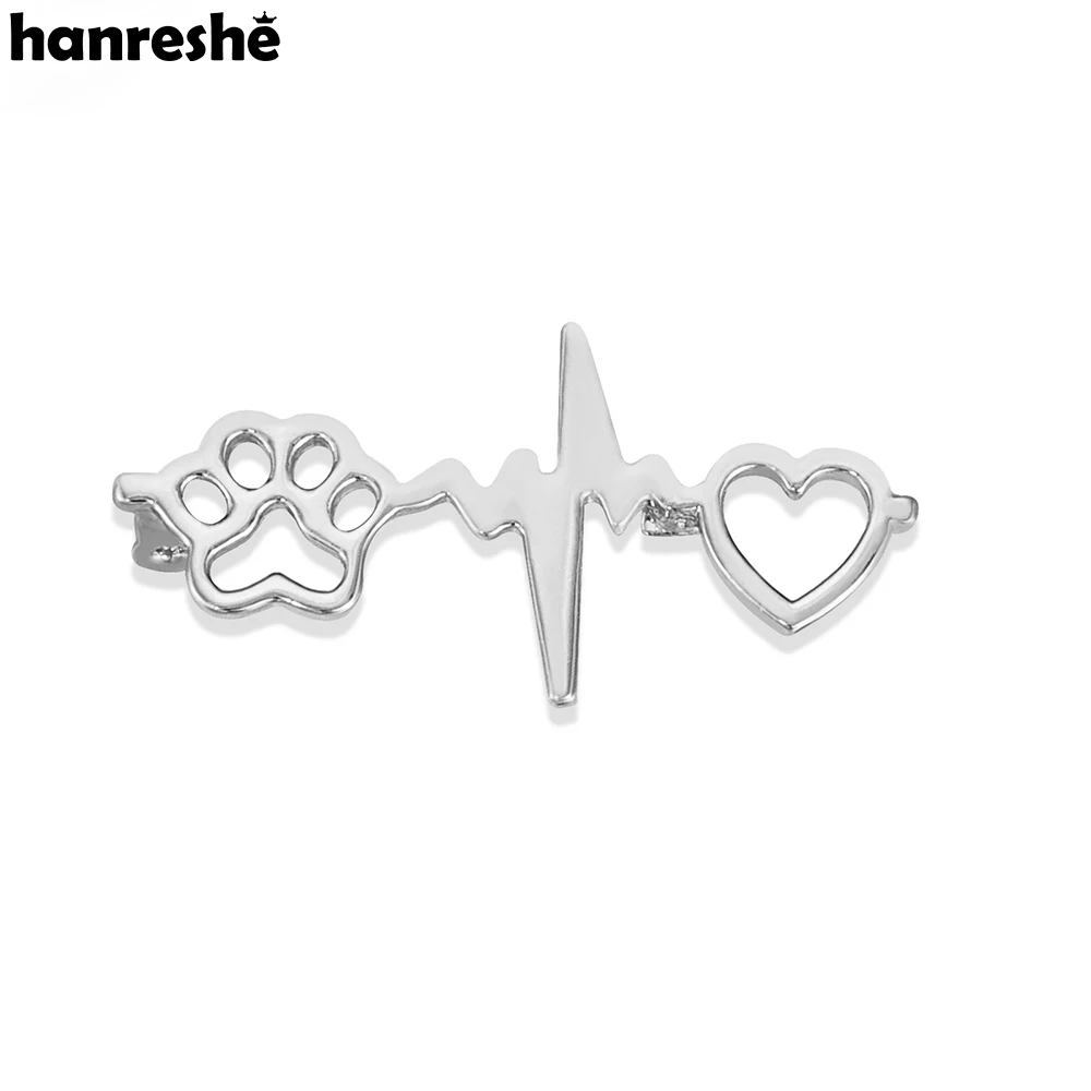 Hanreshe lindo corazón patas mascota broche Pins plateado ECG veterinario médico creativo joyería insignias de solapa para mujeres niñas