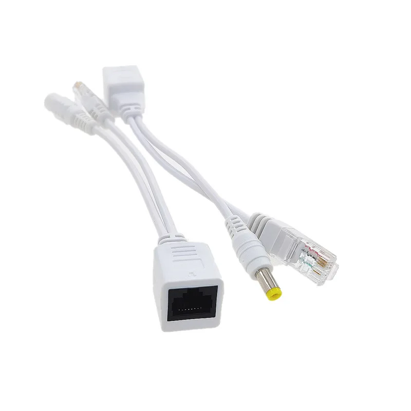 1 PairPOE RJ45 Cable Power Over Ethernet Adapter Injector Splitter DC 12V IP Camera