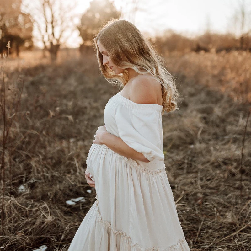 Boho Gown Maternity Photography Long Dress Clothes Pregnant Women for Baby shower Photo Shoot Dress Props Accessories