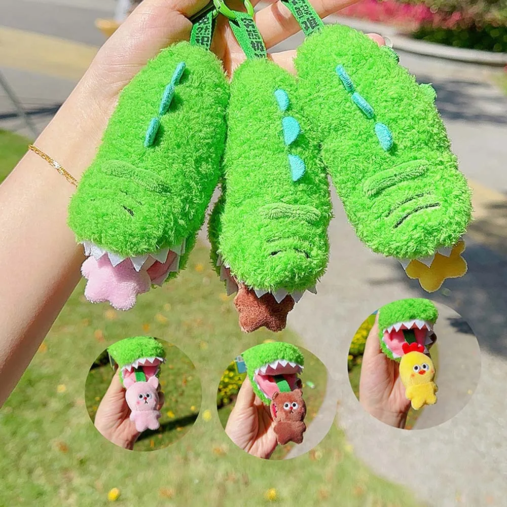 

Yellow Soft Cartoon Crocodile Pendants Funny Rabbit Plush Animal Key Ring Chick PP Cotton Drawstring Bear Doll Ornament