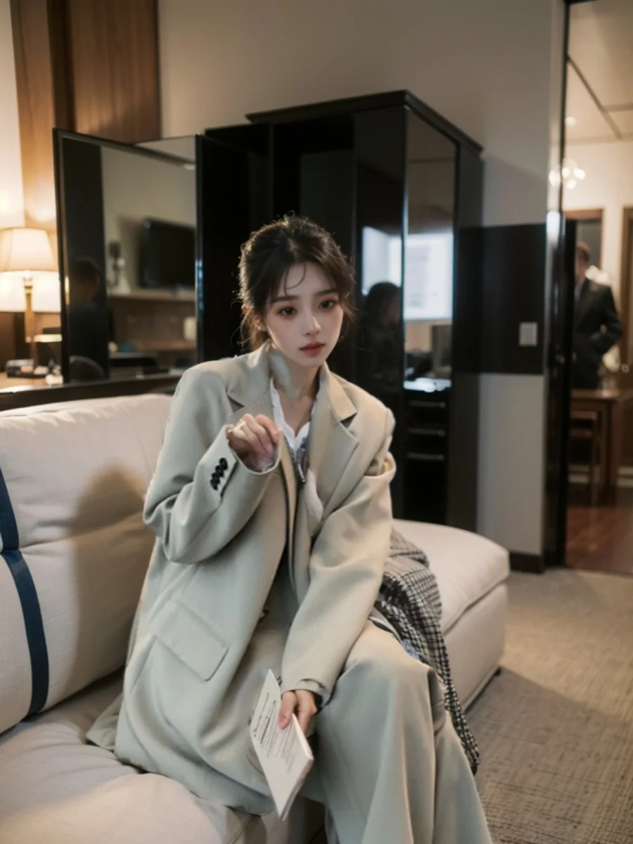 

Модный повседневный женский костюм-двойка премиум-класса: пиджак свободного кроя и брюки, весна-осень, корейский стиль, с длинным рукавом, для работы