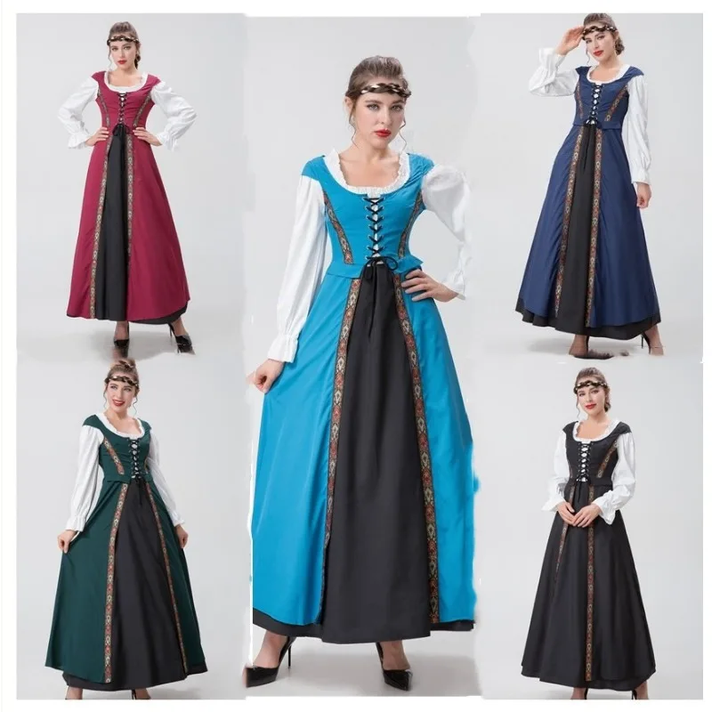 

New European Medieval Vintage Straps Corseted Court Dress New Festival Women Play Costume Dresses