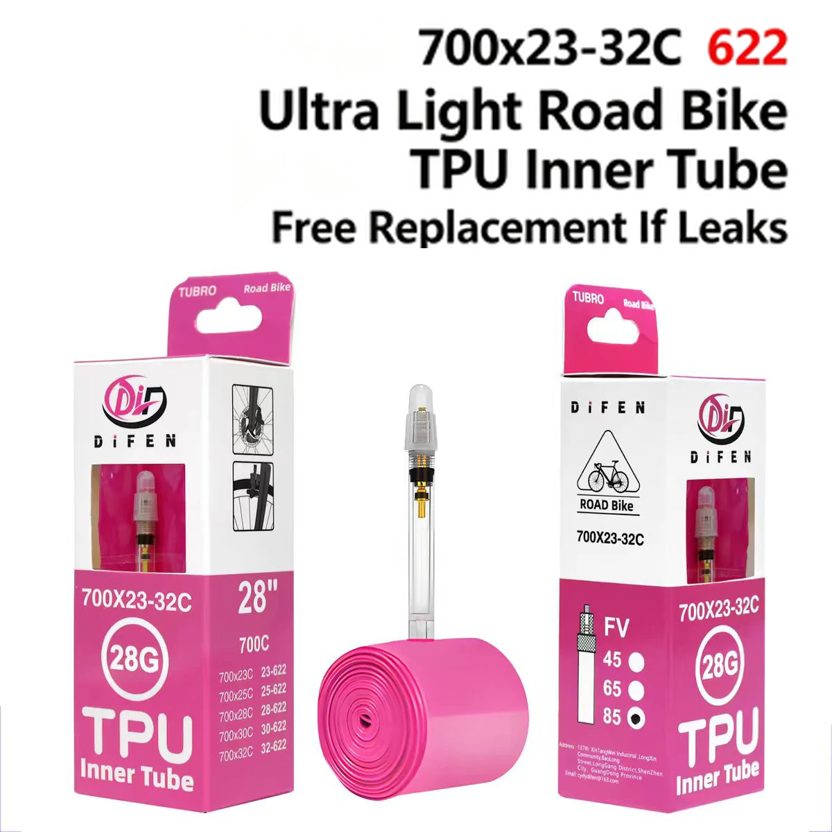 28g Ultralight Bike Inner Tube 700 X 18 25 28 Road Bicycle TPU Tire 45/65/85mm Length French Valve Super Light Tube view 4