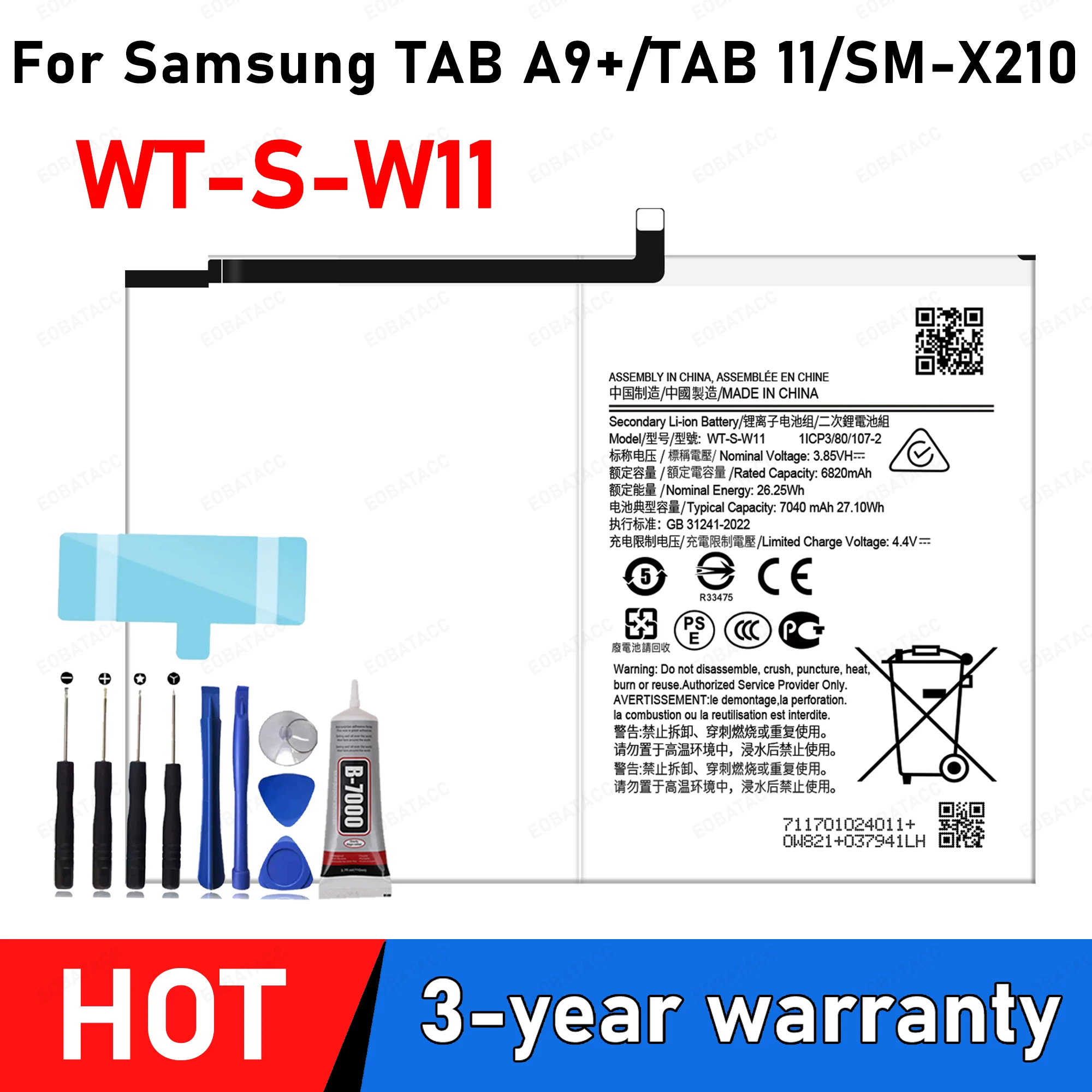 

100% New High Quanlity WT-S-W11 Battery For SAMSUNG TAB A9+/TAB11/SM-X210 Replacement batteria+Free tools