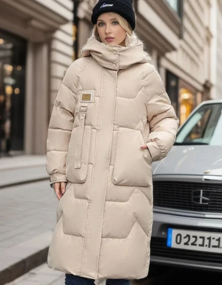 เสื้อโค้ทกันหนาวผู้หญิงแบบหนา มีฮู้ดถอดได้ สไตล์ลำลอง ทรงหลวม ยาวคลุมเข่า แฟชั่นใหม่