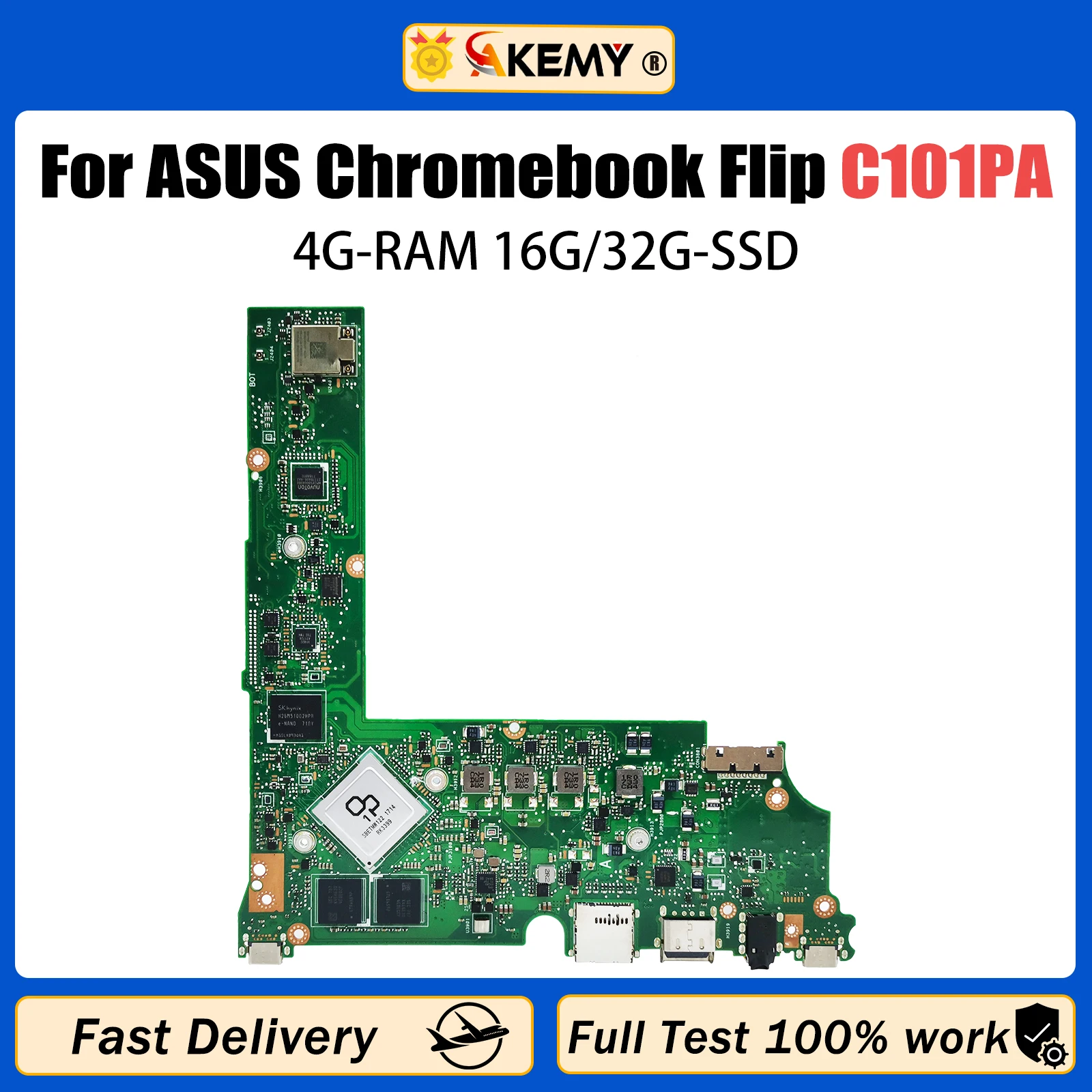 

AKEMY For ASUS Chromebook Flip C101 C101P C101PA Laptop Motherboard RK3399 With 4G-RAM 16G/32G-SSD MAIN BOARD