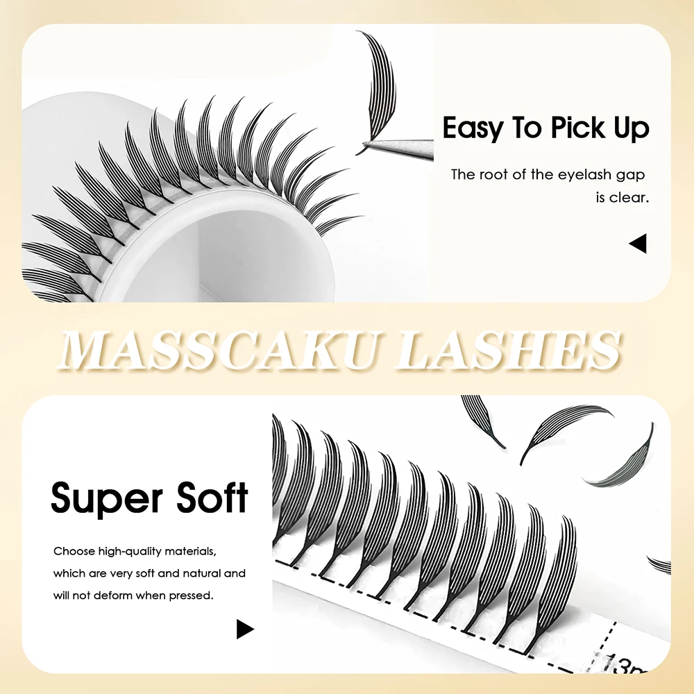 Nuevo estilo, extensiones de pestañas húmedas cómicas, longitud mixta, rizo C D, pestañas prefabricadas para fanáticos, pestañas con efecto Anime negro mate de MASSCAKU