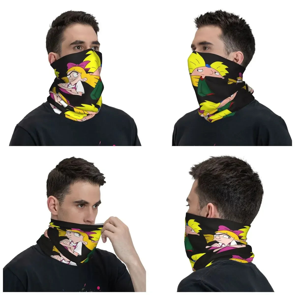 Unisex Hey Arnold Cartoon Bandana Merch Neck Gaiter Printed Arnold and Helga Mask Scarf Outdoor Sports Suit for All Season