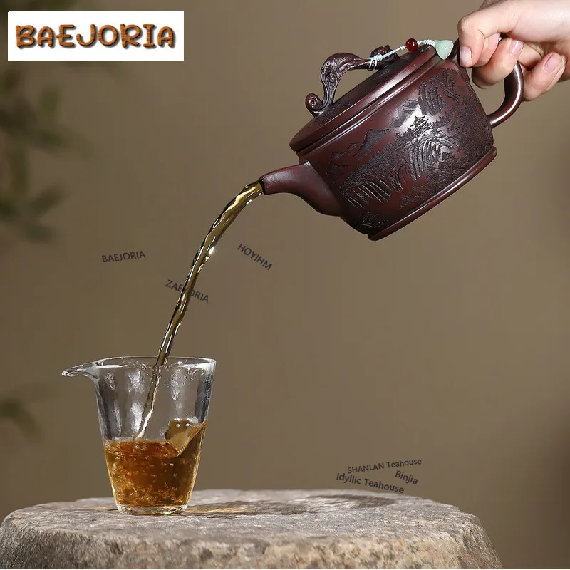 BAEJORIA 620ml Yixing Purple Clay Teapots Handmade Landscape Large Caliber Pot Raw Ore Stone Red Mud Kettle With Filter Zisha