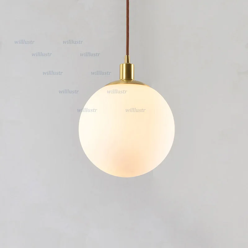 Milk White Glass Pendant Lamp Copper Suspension Light Hotel Cafe Office Parlor Dining Bedroom Globe Hanging Ceiling Chandelier