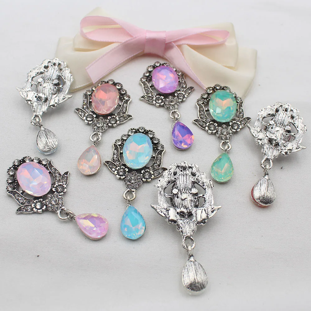 10 pieces/box of vintage diamond crystal water droplet pendants, made of mocha material, DIY shoes, clothes, forehead chain craf
