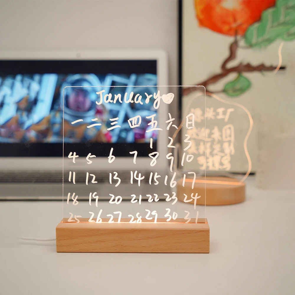 Transparent Light-emitting Note Board USB Acrylic Message Board Desktop Night Light Memo Reminder Board Can Be Erased To Write