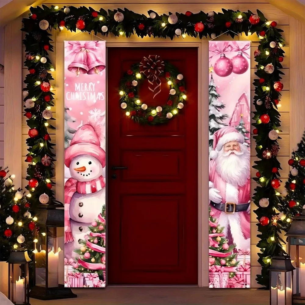 

1 pair 180x30CM Christmas Door Couplet Large Size Rectangular Xmas Hanging Flags Polyester Colorful Merry Christmas Banner Bar