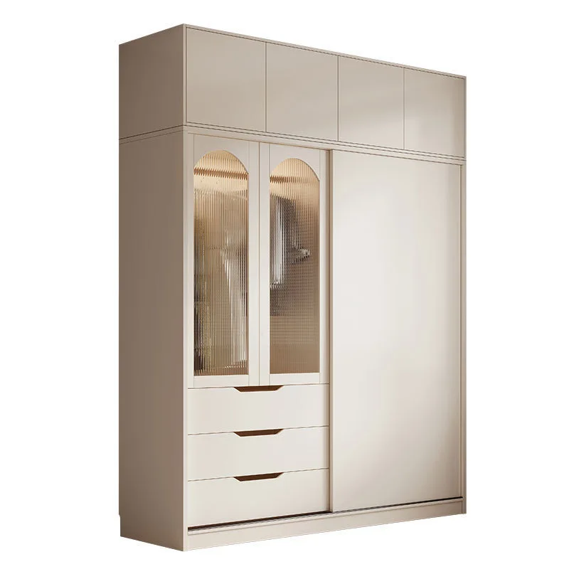 Armario con puerta corredera de viento crema, armario de cristal francés Simple moderno para dormitorio en casa
