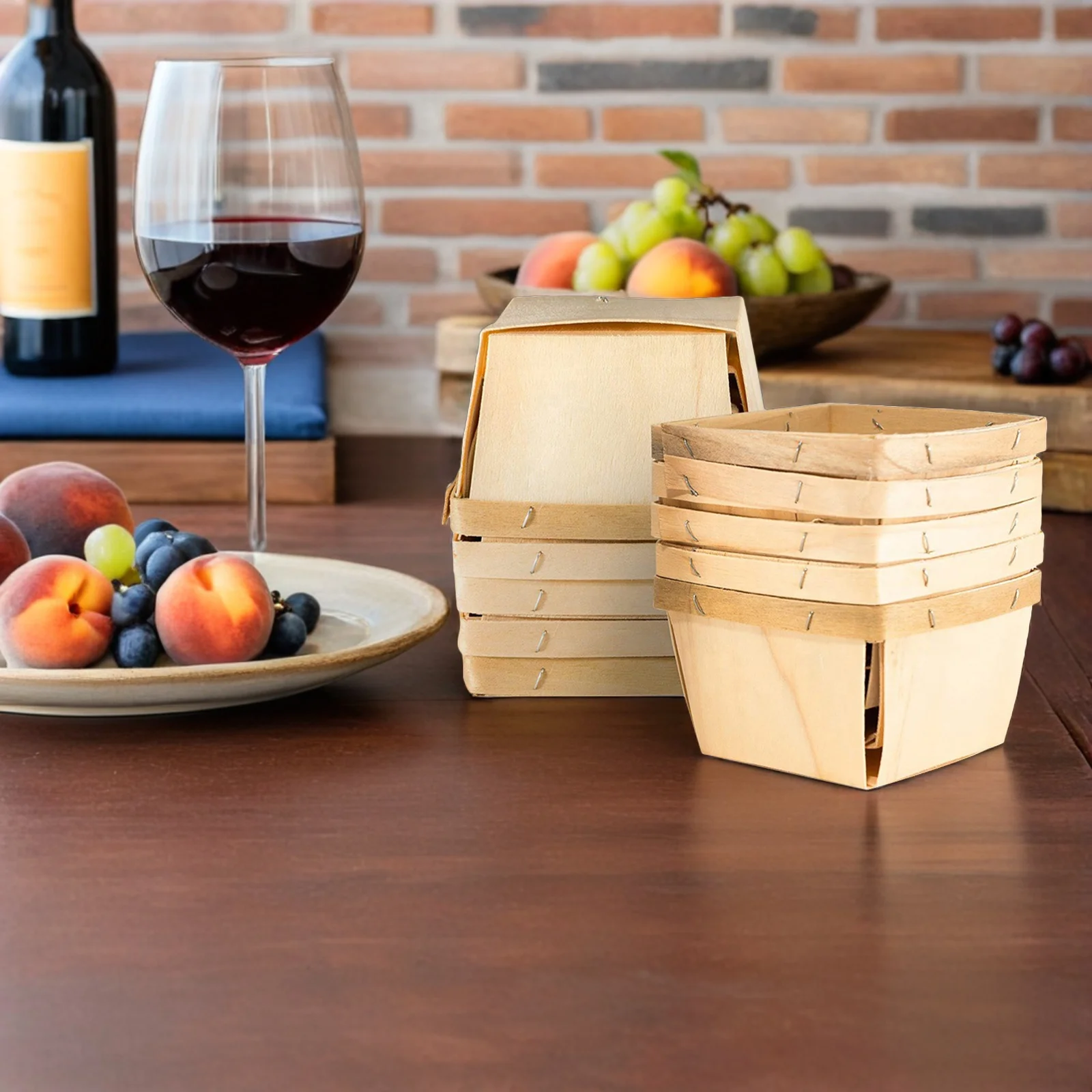 

10pcs Wooden Fruit Basket Natural Wood Storage Organizer Kitchen Home Bread Snack Berry Serving Basket Desktop Sundries Holder