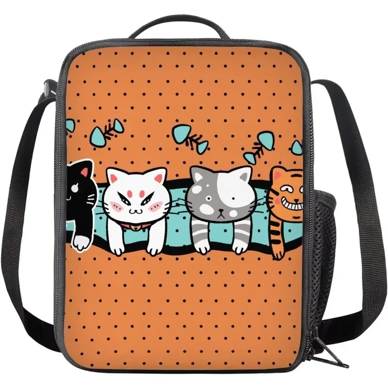 Cute Cat Design Print Insulated Lunch Bags for Kids Women Men Reusable Lunch Boxes with Multi Pocket for Work, Office, Picnic