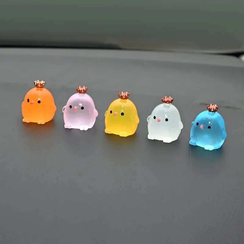 New Luminous Mini Ornaments Cute Crown Chick DIY Resin Phone Case Accessories Hairpins Desktop Car Christmas Elf Decoration