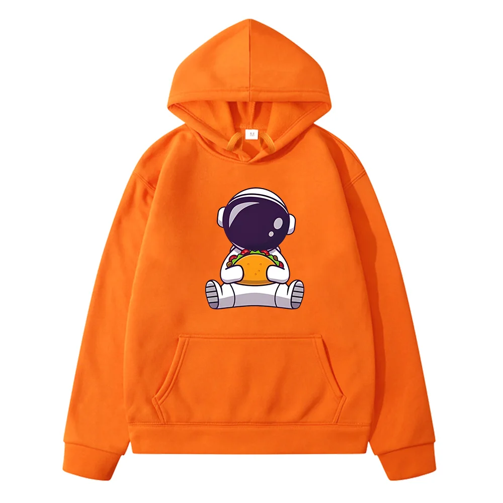 Astronaut Eat A Hamburger Hoodies Long Sleeve Autumn/Winter Warm Sweatshirts with Pocket Boys and Girls Children Pullovers Cute