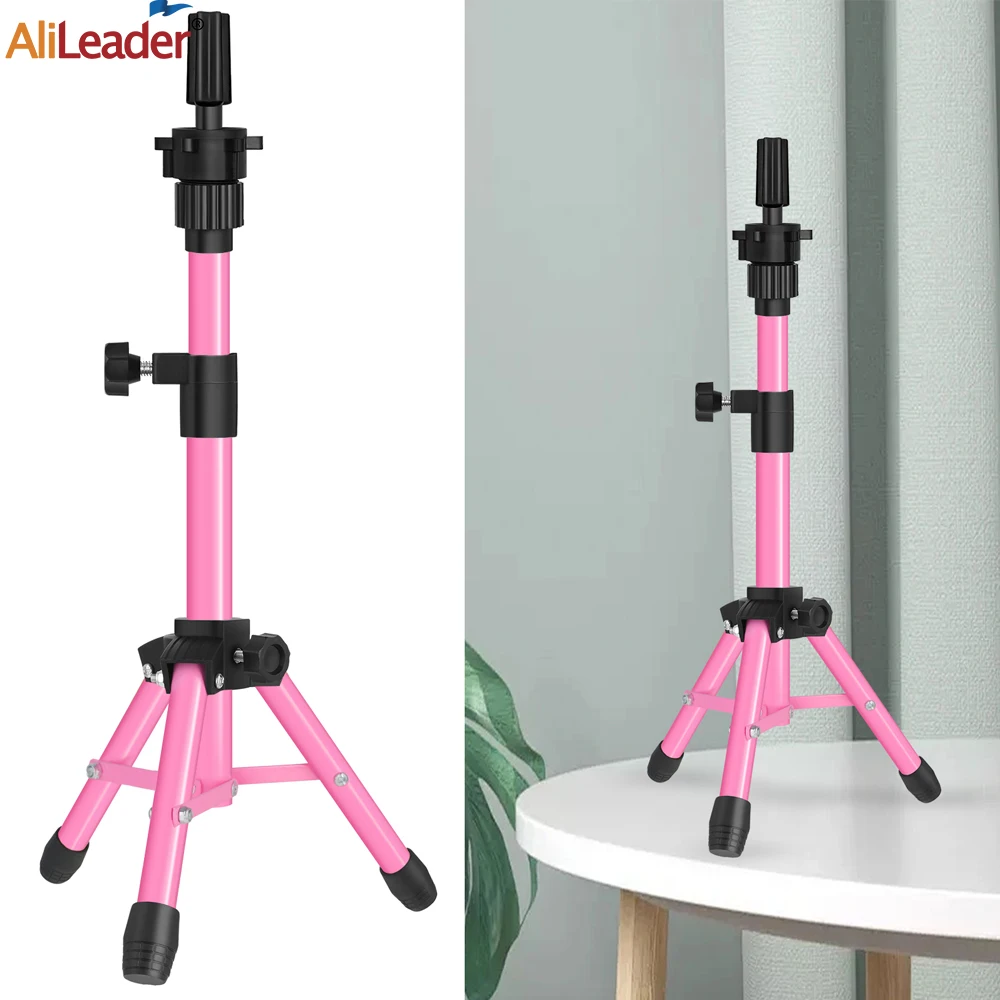 Gold Pink 64Cm Wig Stand Tripod Adjustable Mini Mannequin Head Stand Wig Head Stand For Cosmetology Training Head Stand Holder