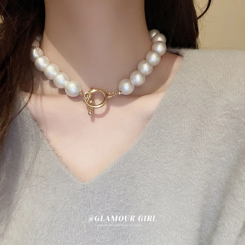 Luxury Baroque Pearl Necklace for Women Korean Fashion Neck Chain Female Vintage French Design Wedding Jewelry