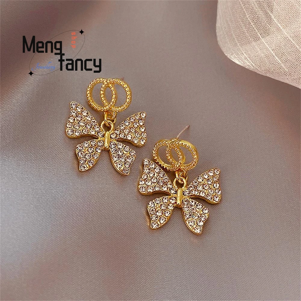 S925 Silver Double Loop Butterfly Earrings Retro Simple Exquisite Sexy Young Girls Personalized Fashion Jewelry Holiday Gifts