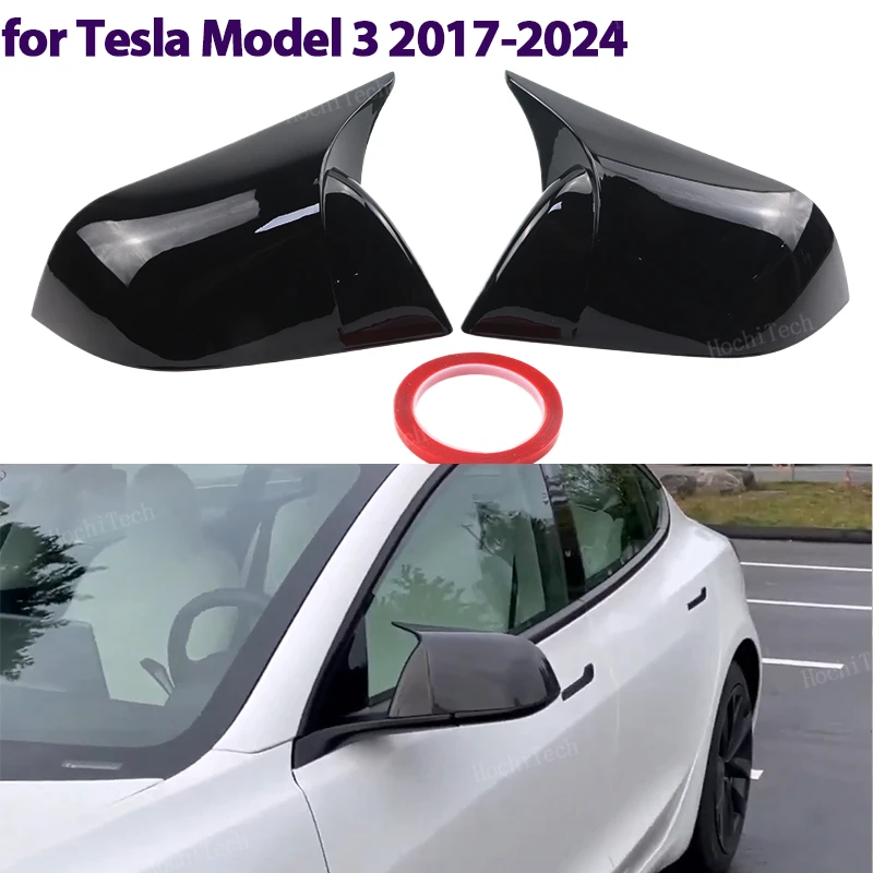 Black Horn shape mirror cover mirror cover Overlay add-on for Tesla Model 3 Model3 2021-2024  Exterior Accessories