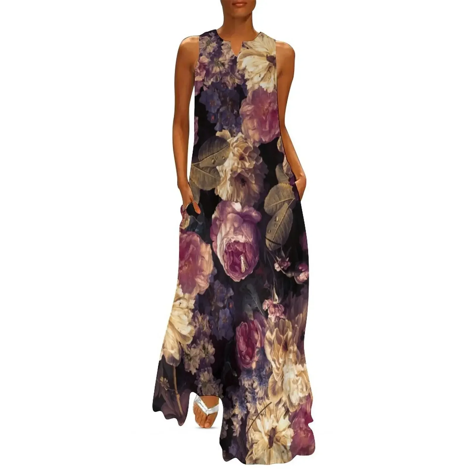 

Antique Lush Midnight Baroque Flower Botanical Night Garden 3 Long Dress dresses summer Dress