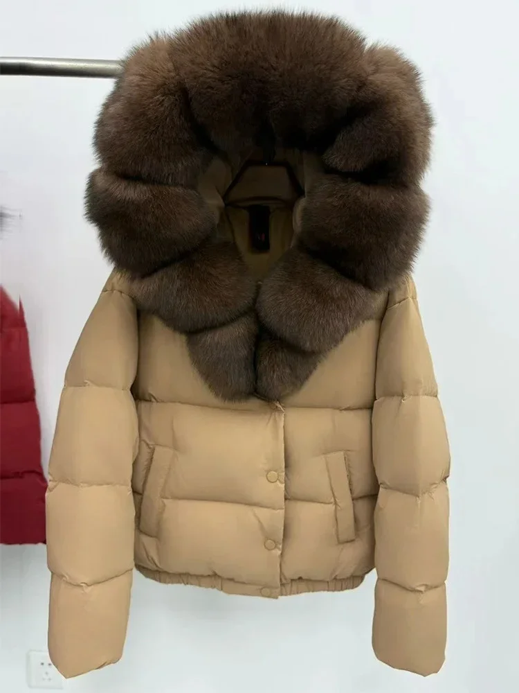 Mantel Bulu Rubah Asli Wanita, Mantel Bulu Angsa Putih, Jaket Pendek Musim Dingin, Mantel Tebal Berbulu, Bulu Asli Baru, Mantel Bulu Hangat, Mantel Bulu Asli