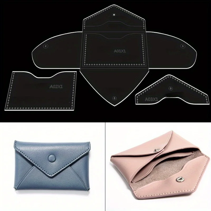 3pcs/set DIY Leather Craft Template Envelope Card Holder Small Wallet Leather Bag Transparent Acrylic Zero Card Bag Template