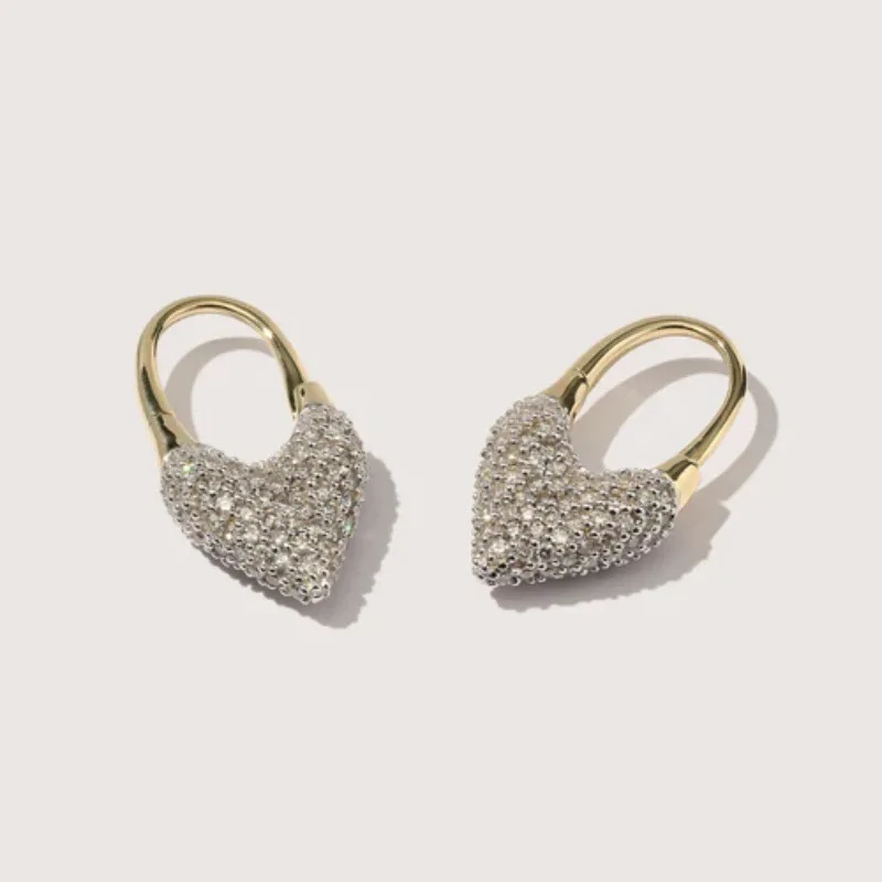 

Fashion Gold Silver Zircon Heart Earrings Woman Delicate Sparkling Jewelry Accessories