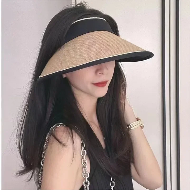 Female Summer Casual UPF50+ Sun Hat Empty Roof Straw Hat UV Protection Sun Visor Foldable