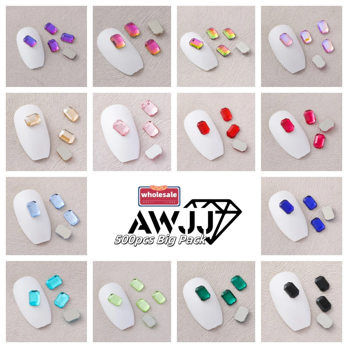 Wholesale AWJJ 500pcs/Pack 4x6mm Rounded rectangle Mahjong Fantasy Self-Adhesive Nail Art Rhinestone: Crafting Dreamy Nail Look