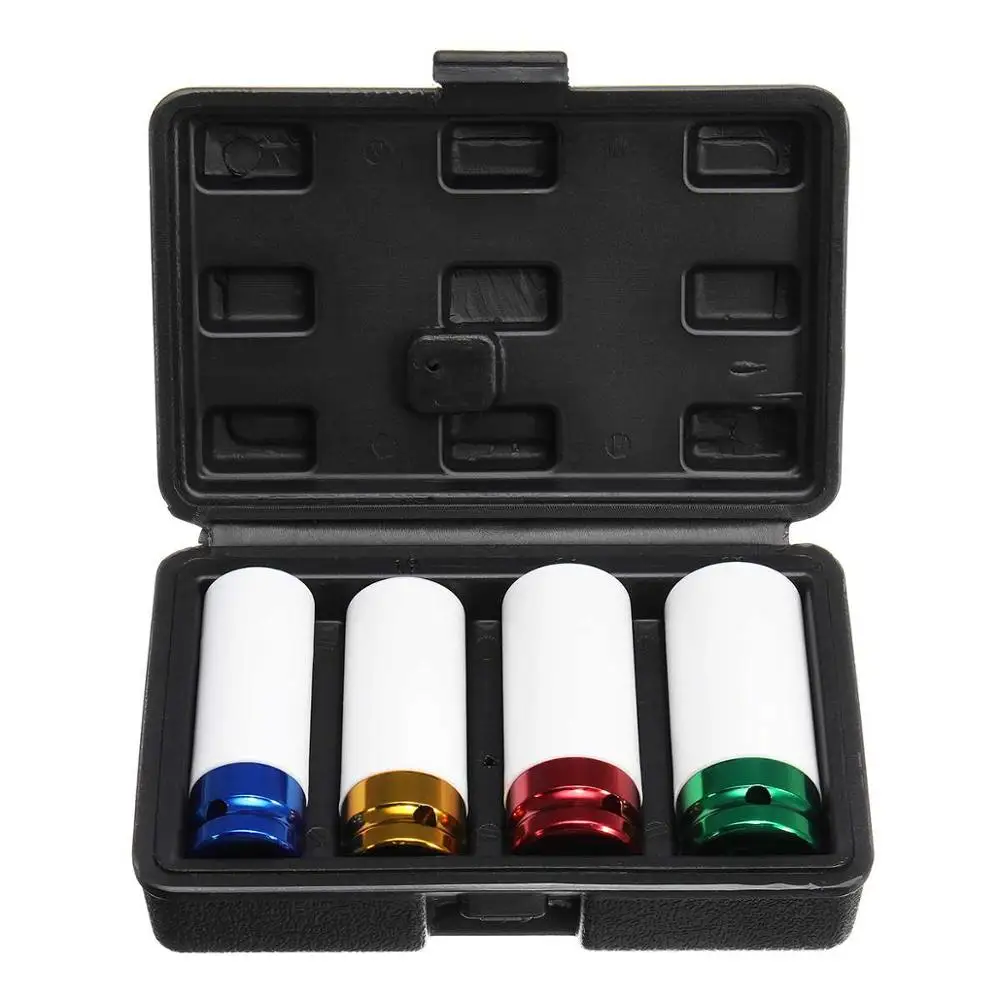 Auto Car 4Pcs/set 17-19-21-22mm 1/2\'\' Alloy Thin Wall Wheel Nut Deep Impact Socket Drive Set Gift Box For Friend Repair Tool Set