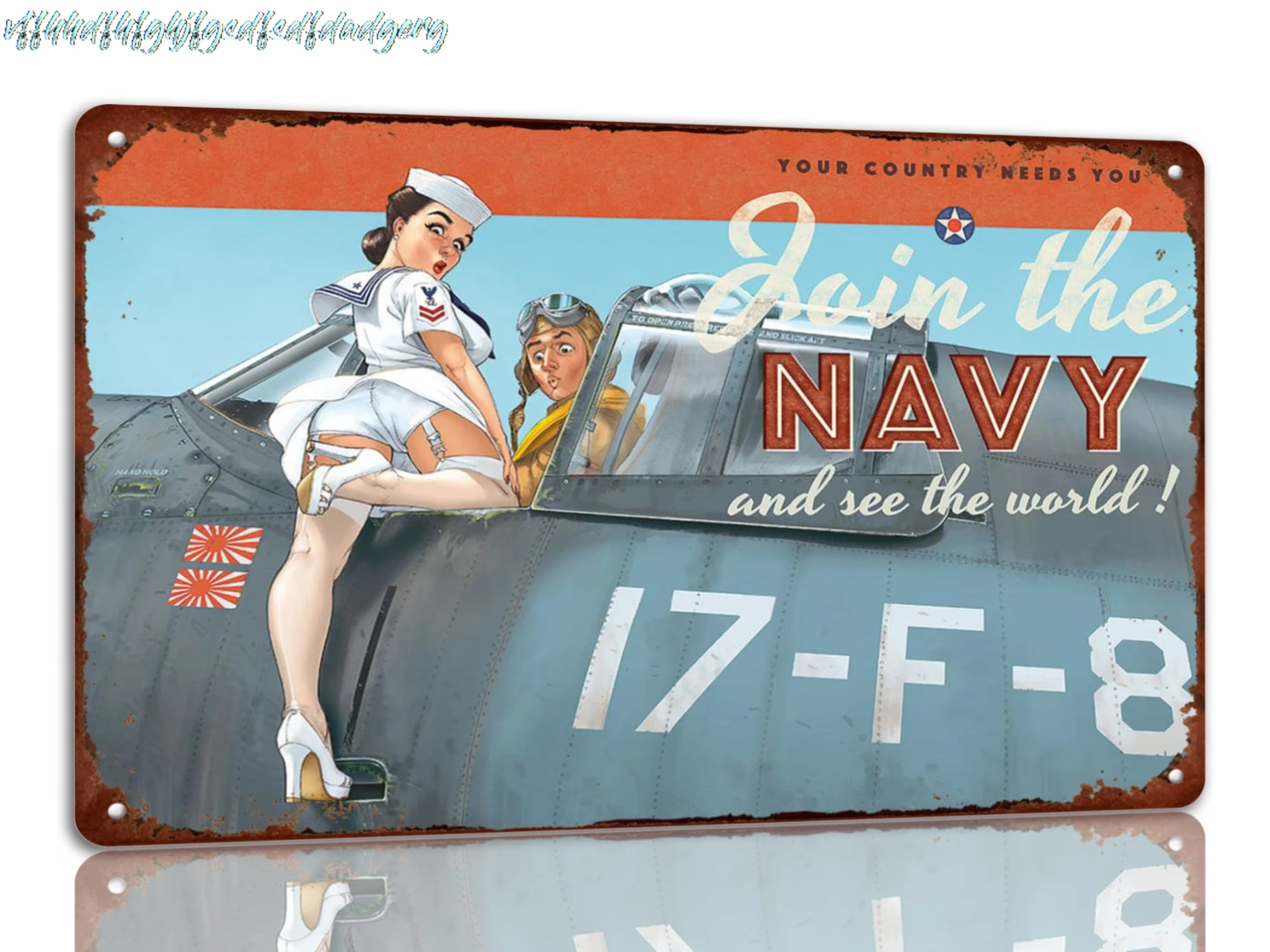 Join The Navy and See The World Pin Up Girl Vintage Retro Tin Sign Metal Sign Wall Decor Plaque for Club Cafe Club Man Cave sign