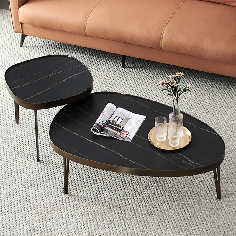 

Minimilist Coffee Table Marble Top Italian Design Luxury Metal Frame Legs Coffee Table Oval Living Room Mueble Salon Furniture