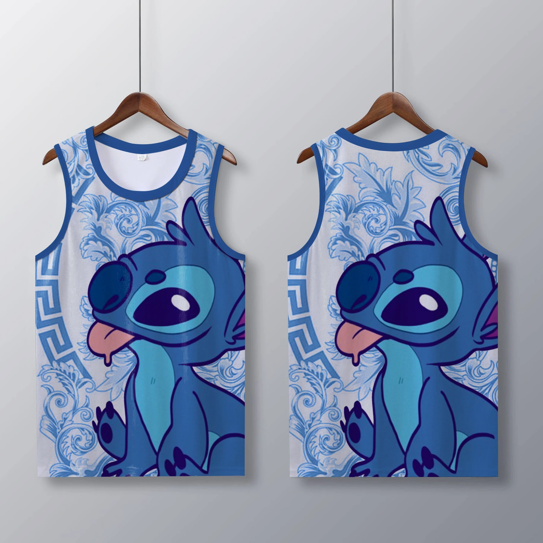 

Жилет Disney Stitch, милый жилет без рукавов с героями мультфильмов, футболка, мужской и женский летний свободный хлопковый жилет, одежда, футболки