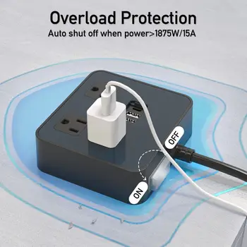 Voděodolná zásuvka IPX6 s USB portem, 3 široké zásuvky + 3 USB porty, plochá zástrčka, vícenásobná zásuvka s vypínačem 6 nejlepší prodej hlavní podřízená zásuvka - №5