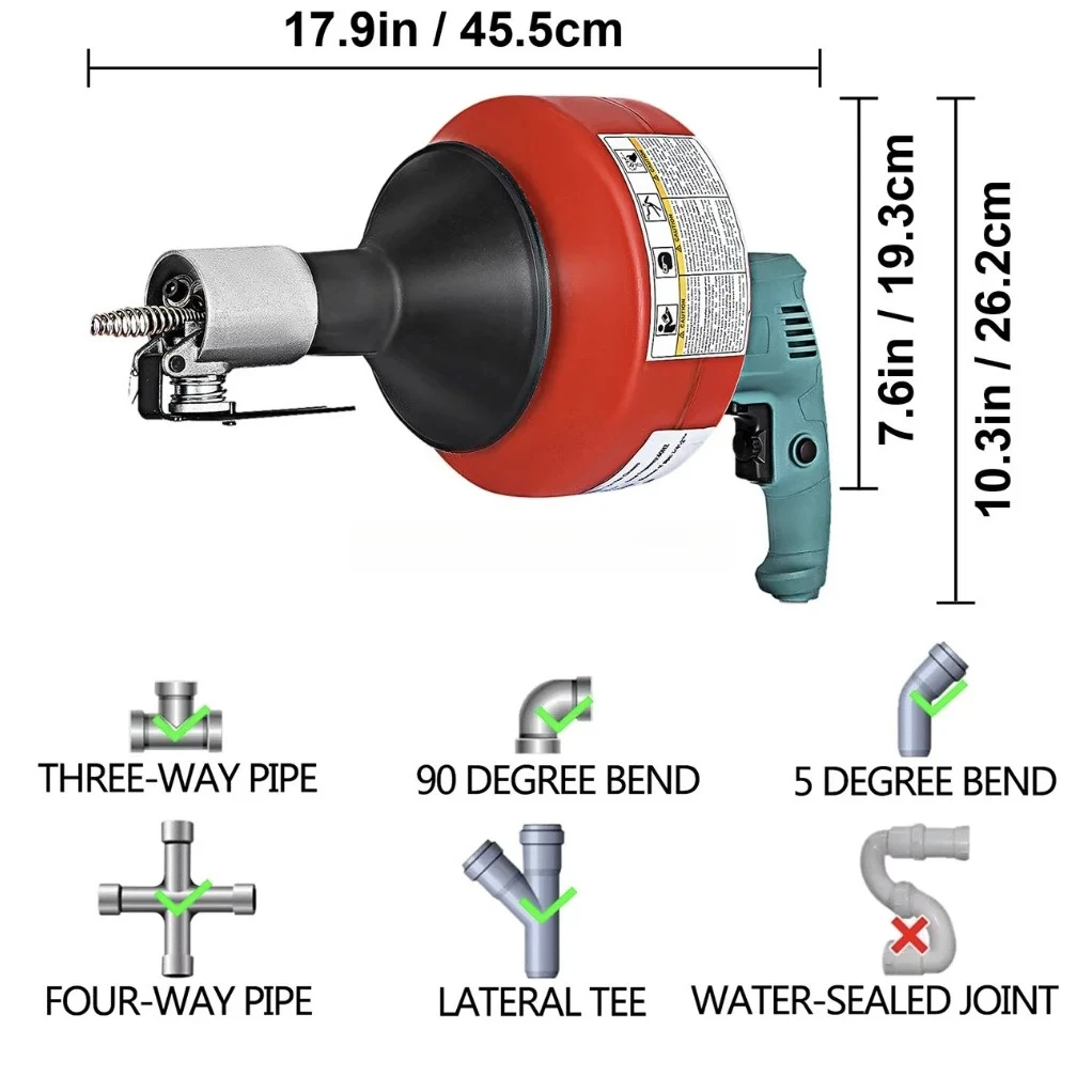 WeWork Handheld  Drain Auger Cleaner 26 ft x 1/3 in Cable Por   Sewer Snake Machine
