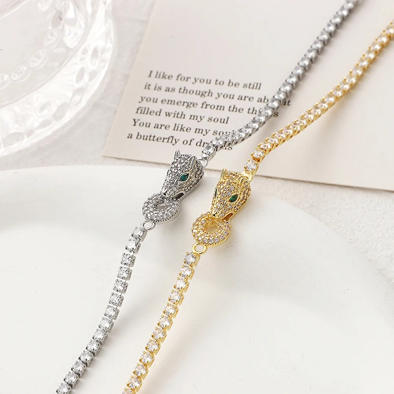 מגניב Leopard ראש צמיד לנשים גברים זהב צבע יוקרה פאנק טניס זירקון בעלי החיים CZ שרשרת אזיקי צמיד המפלגה תכשיטים