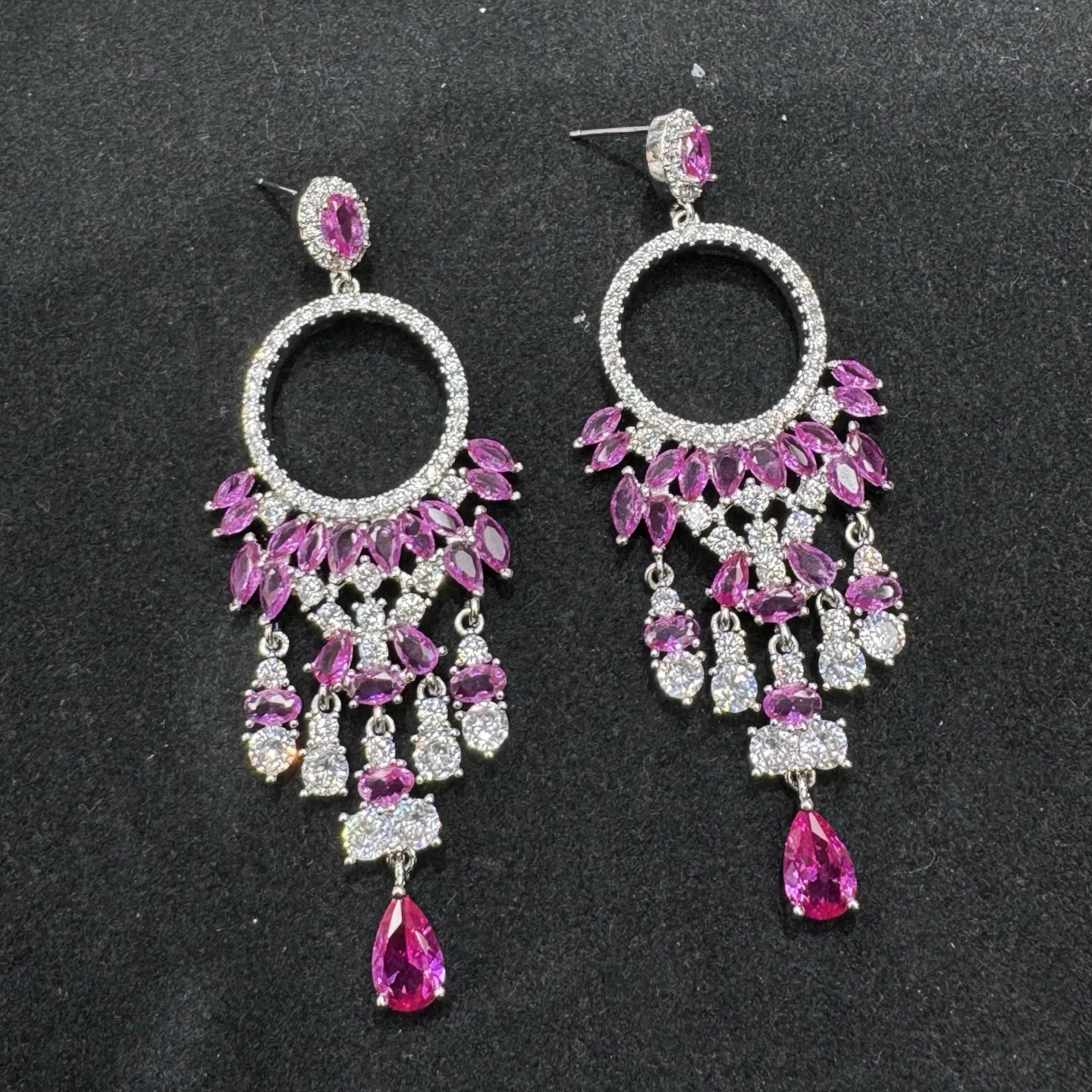 zircon earrings green fushia multicolor teardrop dangling earrings round circle cut out luxury jewelry dinner party