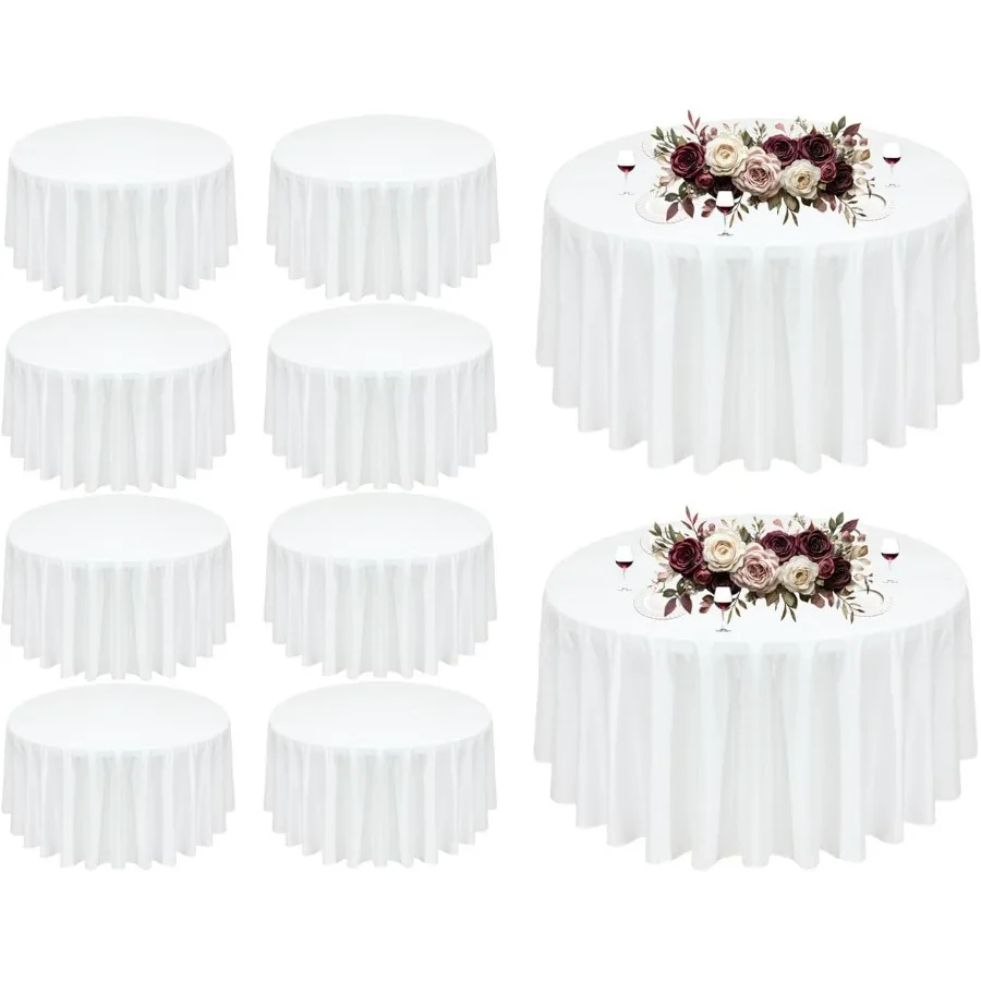 Paquete de 10 manteles redondos blancos de 90 pulgadas, mantel redondo lavable de poliéster para comedor, bodas y banquetes