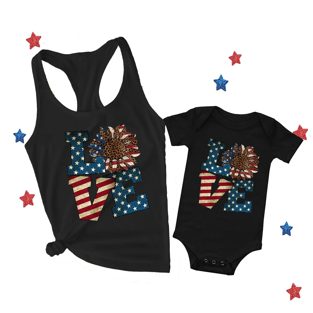 4th of July Vintage Patriotic Shirts Mother & Child Matching Outfit Mommy Tank Tops Baby Boy Bodysuit Fourth of July Family Look