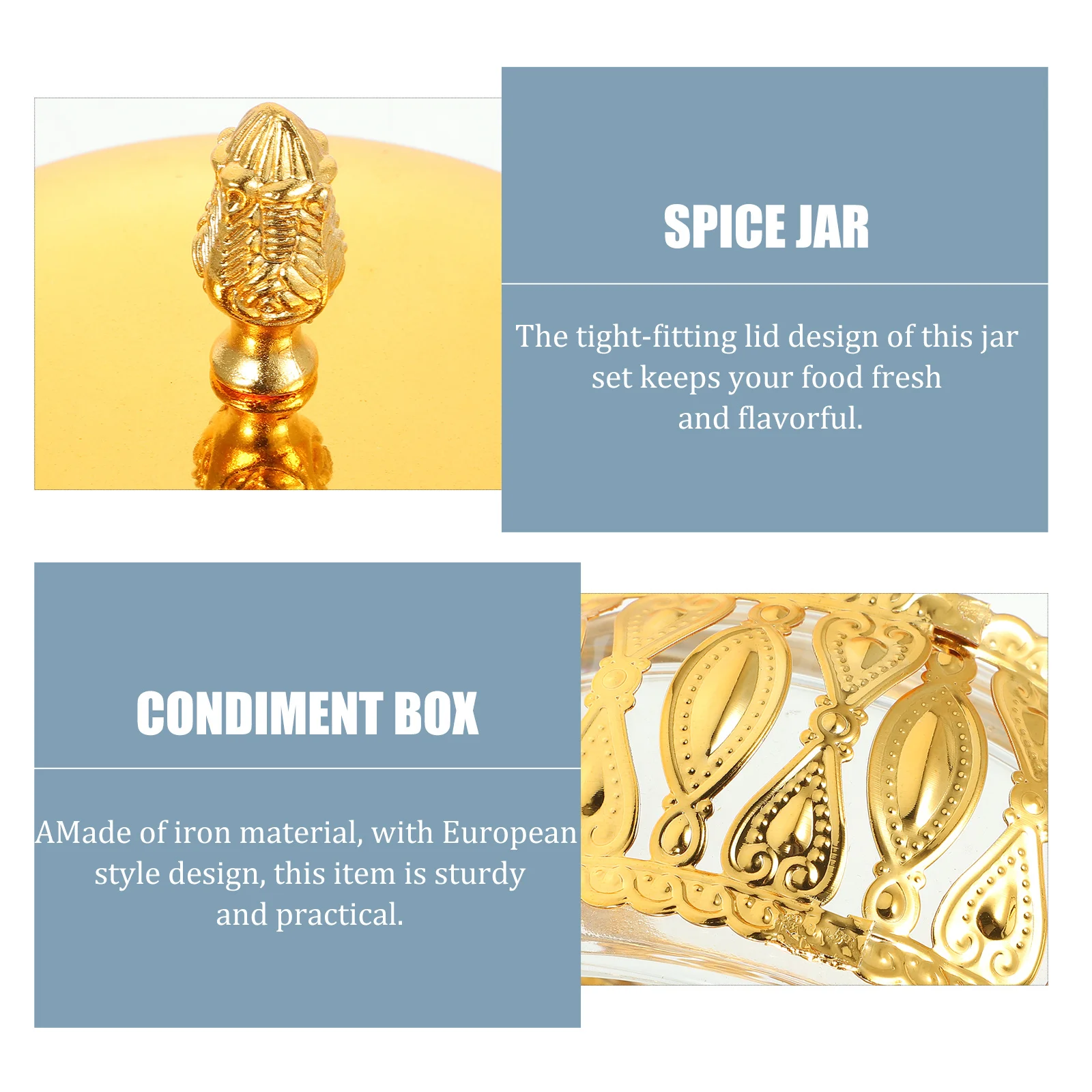 

European Style Iron Seasoning Jar with Spoon Kitchen Spice Container Condiment Canister Salt Pepper Sugar Storage