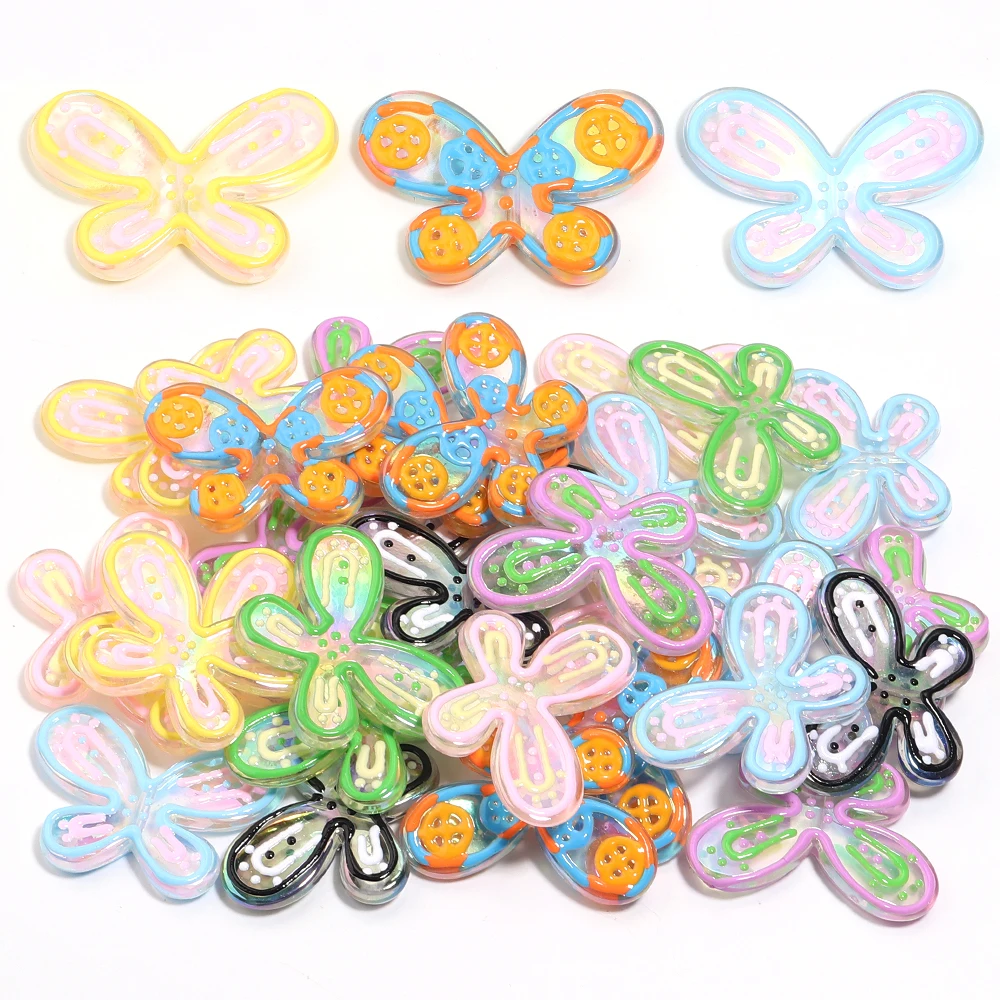 5 Stück 46 x 32 mm Schmetterlings-Acrylperlen, bunte Öltropfen-Perlen für die Schmuckherstellung, DIY-Halskette, Ohrringe, Handy-Schlüsselanhänger
