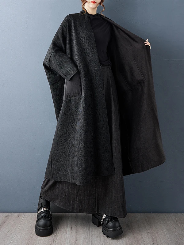 

Retro Texture Cosite Fce Lined Jaet with Large kets mid Length Patchwork Coat for Women Autumn Winter New Sle