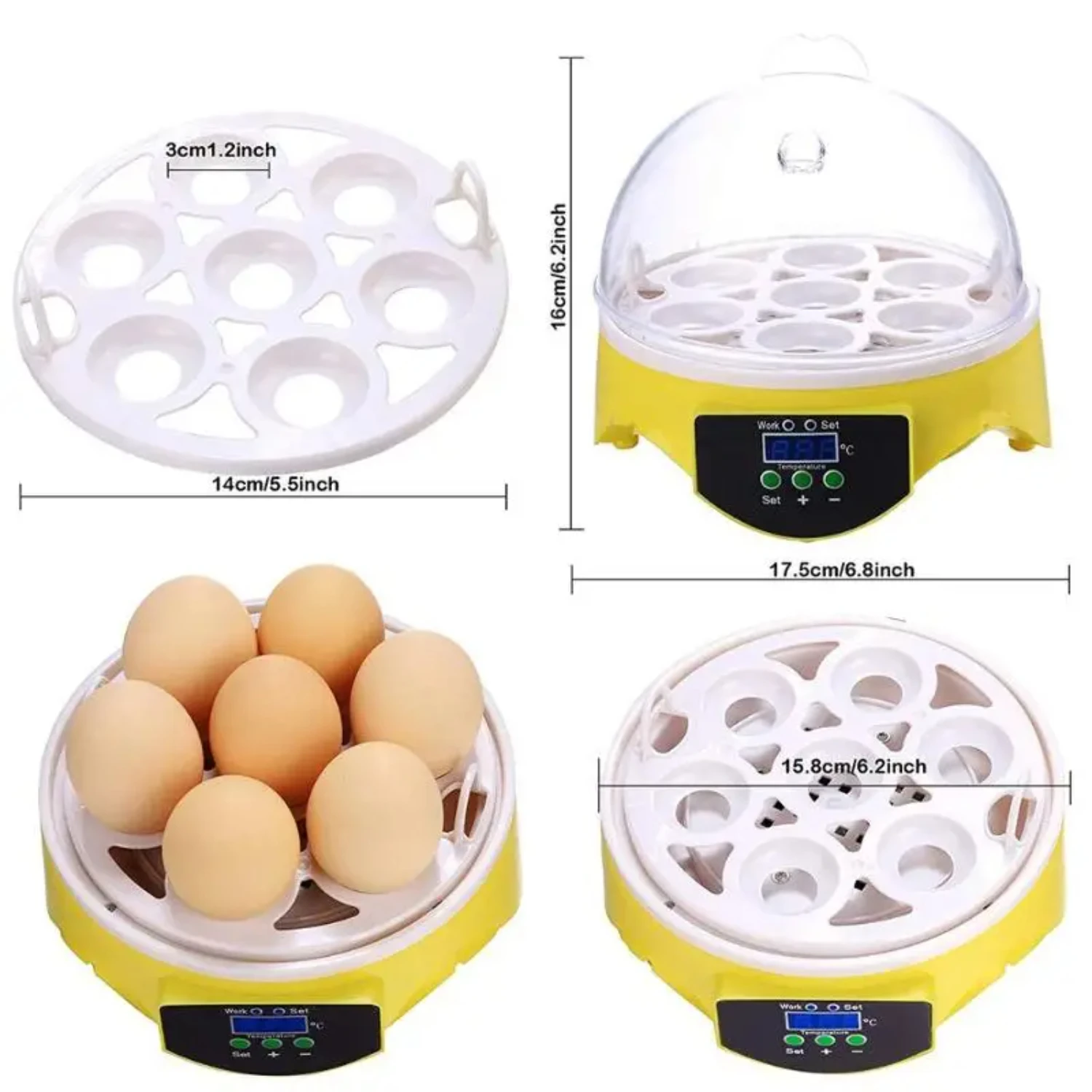 Egg Incubator Poultry Incubator Brooder Digital Temperature Hatchery Egg Incubator Hatcher Chicken Duck Bird Pigeon Mini 7 PCS