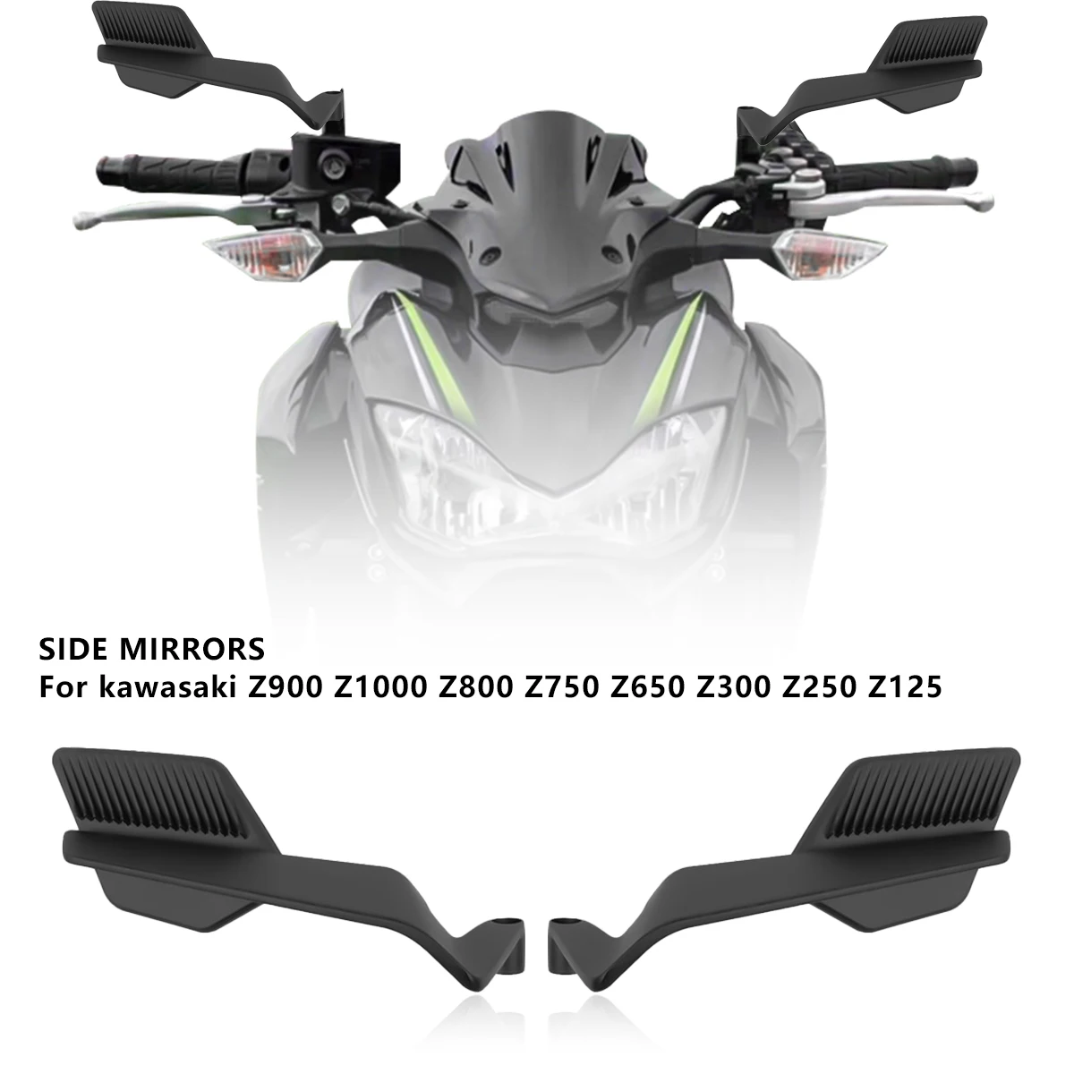 Motorcycle Side View Mirror For Kawasaki Z1000 Z900 Z800 Z750 Z650 Z400 Z300 Rearview Mirrors Kits Rotate Adjustable for BMW