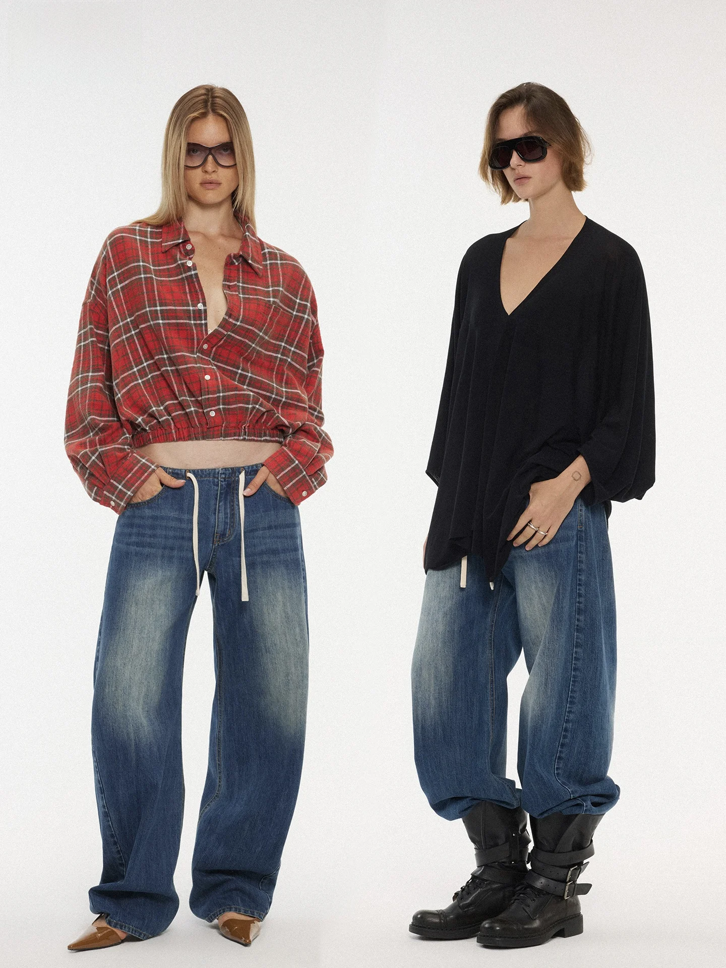 

Джинсы с низкой посадкой и свободным кроем, с поясом-ремнем, повседневные, универсальные, длинные брюки для женщин от ACSENSE