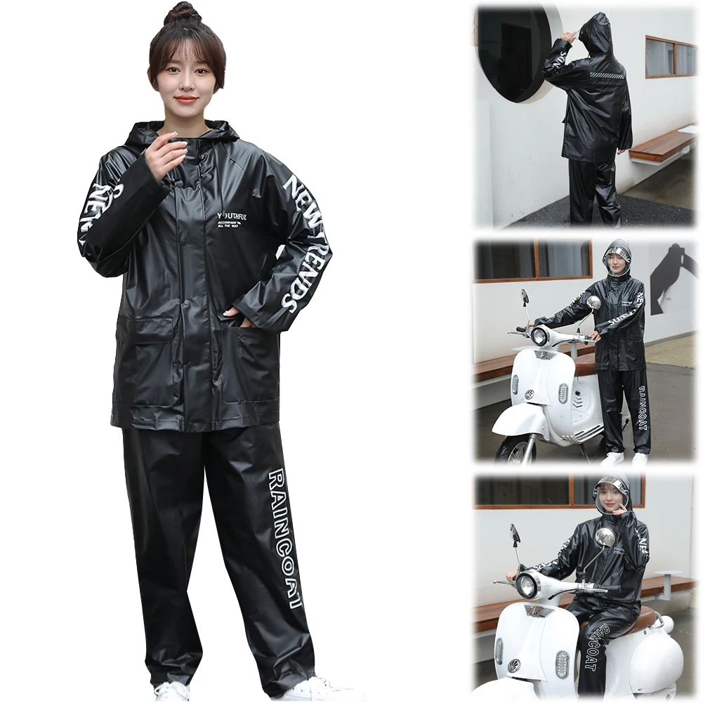 Separate Rain Suit with Hood Top & Bottom Rain Gear Waterproof Motorcycle Rainwear for Fishing Hiking Travel Running