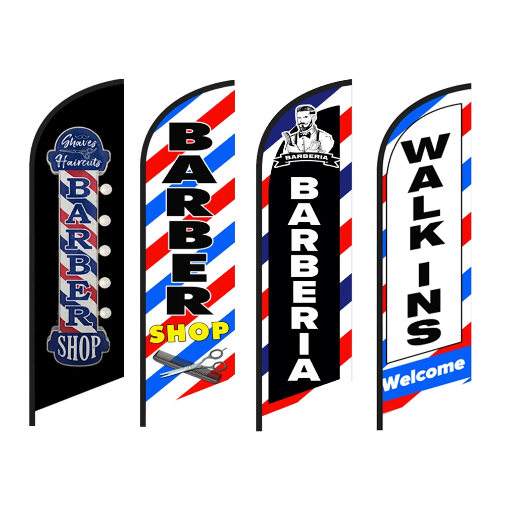 

Barber Shop Feather Banner Beach Flag Barberia Hair Beauty Custom Swooper Beach Flag for Salon Haircut Advertising Outdoor